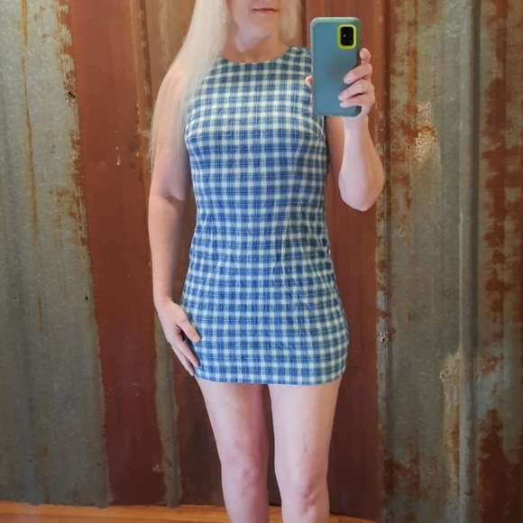 VINTAGE 90's Mini Plaid Sleeveless Sheath Dress - Picture 9 of 9